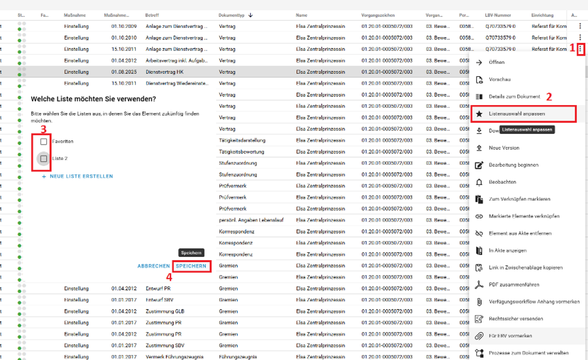 Sie sehen, wie Sie Ihre Favoritenlisten verwalten können.