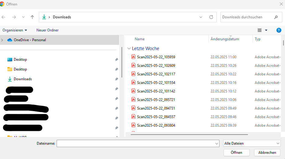 Sie sehen das Pop-up-Fenster für die Ablage eines Dokumentes.