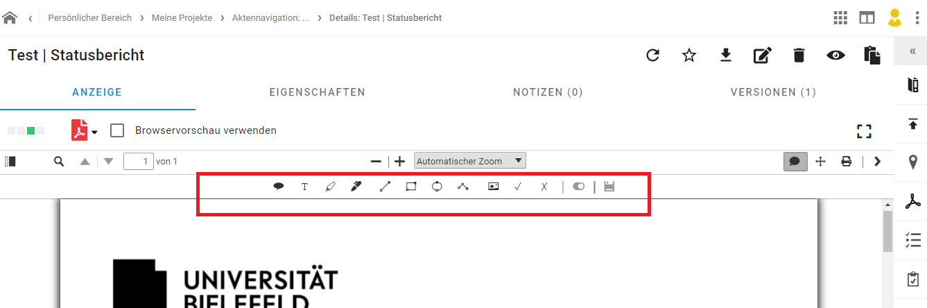 Abbildung der PDF-Vorschau im Dokumentenmanagementsystem.