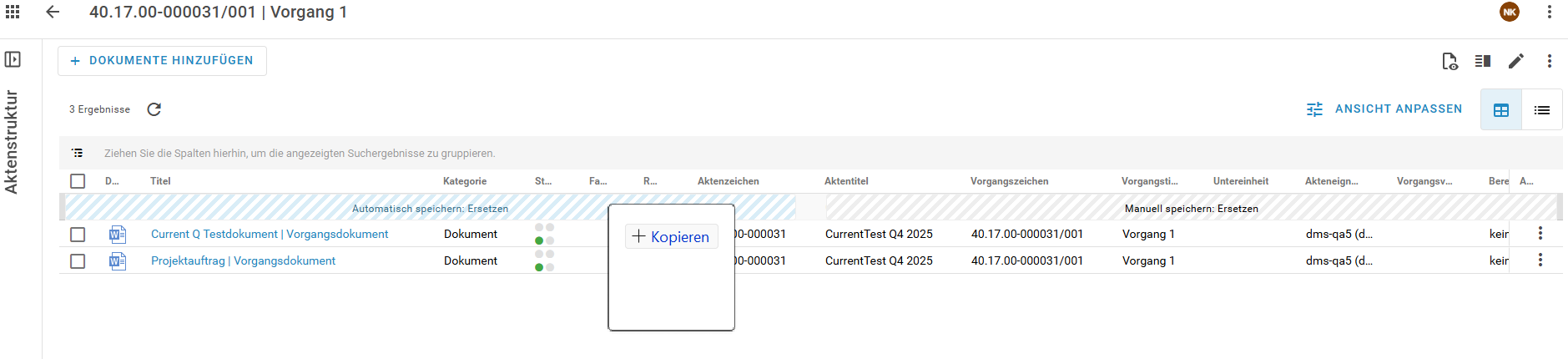 Auf dem Bild ist zu sehen, wie ein Dokument per Drag-and-Drop ersetzt wird.