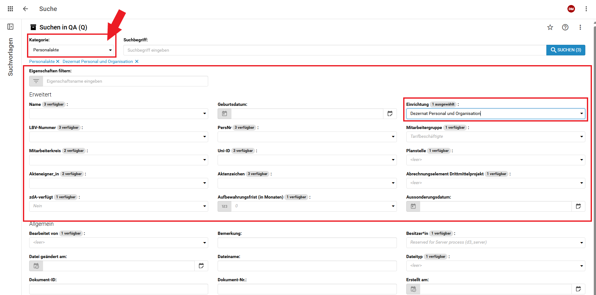 Sie sehen die allgemeine Suchmaske.