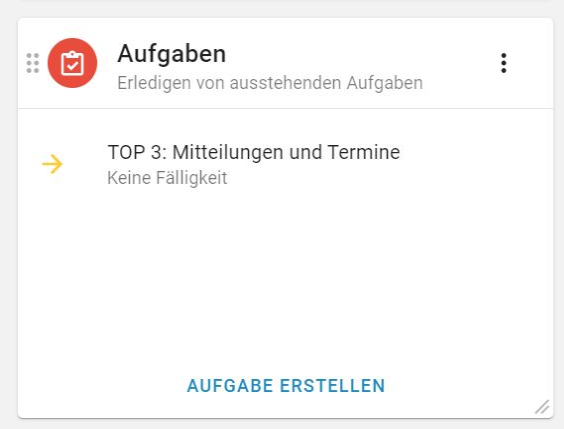 Es wird die Schaltfläche Widget Aufgaben ausstehend gezeigt.