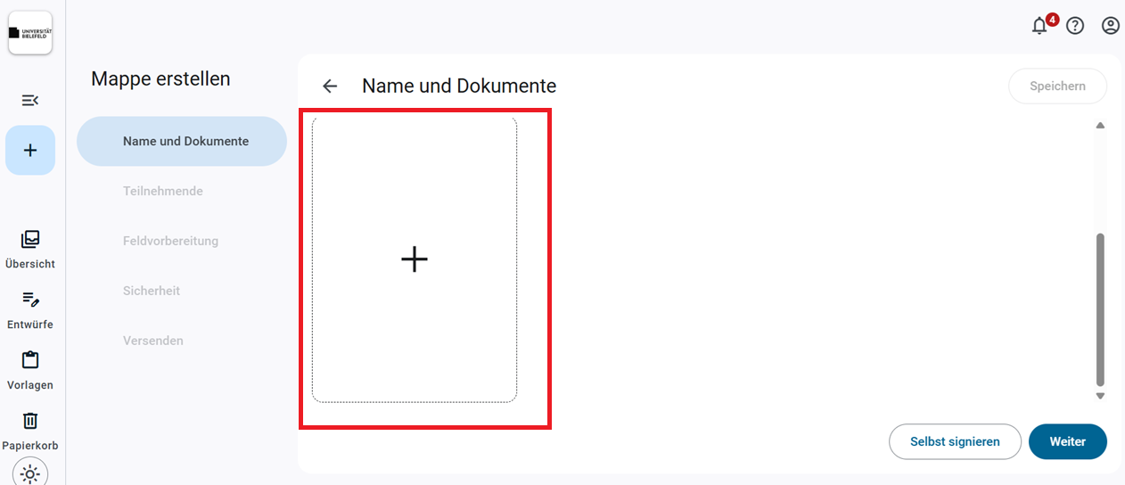 Hier können sie sehen, wie Dokumente zum Signieren hochgeladen werden.
