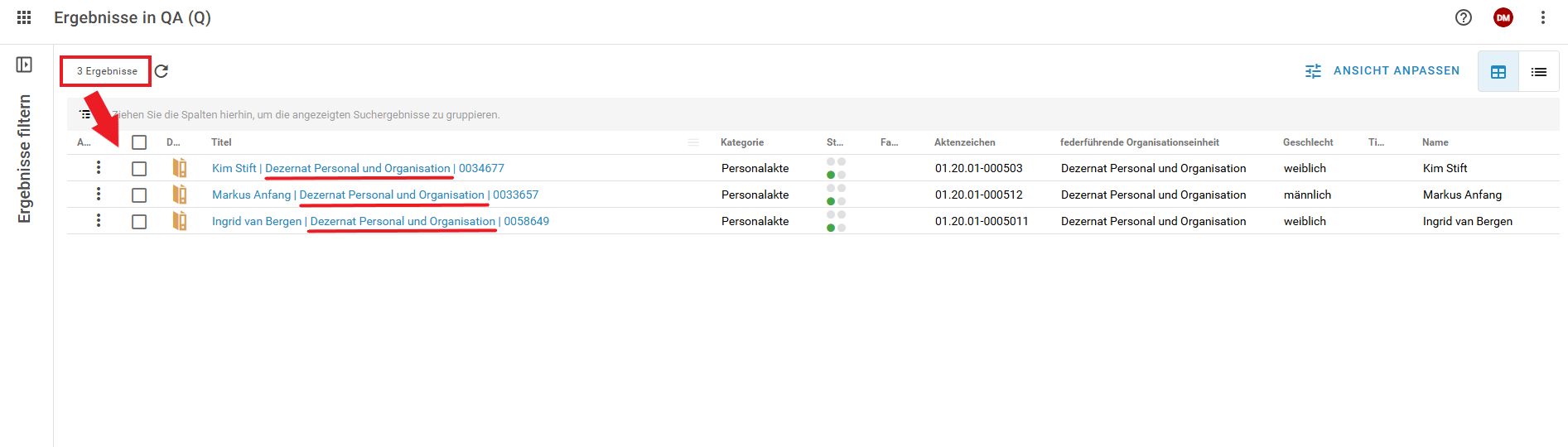Sie sehen alle Personen des zuvor ausgewählten Bereiches.