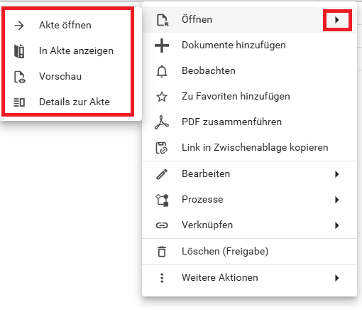 Es ist ein Kontextmenü mit aufgeklappten Öffnen-Punkt zu sehen.