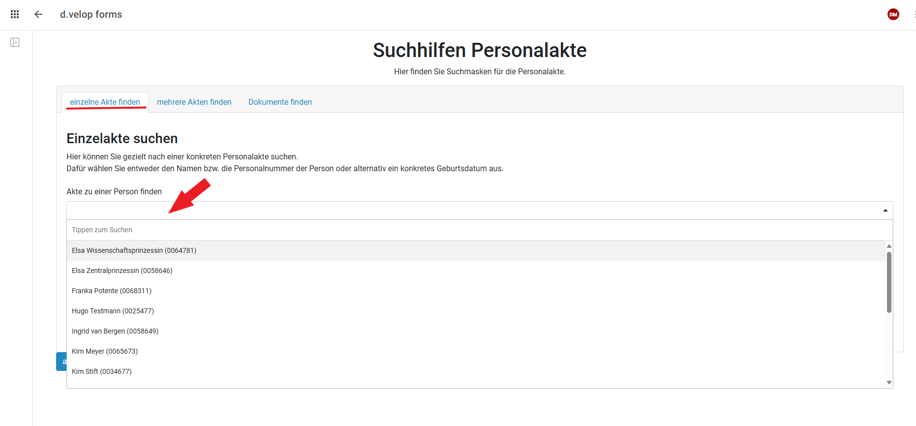 Sie sehen die ausgeklappte Wertemengenliste zu einzelnen Personen.
