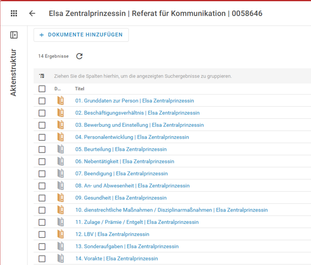 Sie sehen die farbliche Markierung der Vorgänge innerhalb der eAkte.