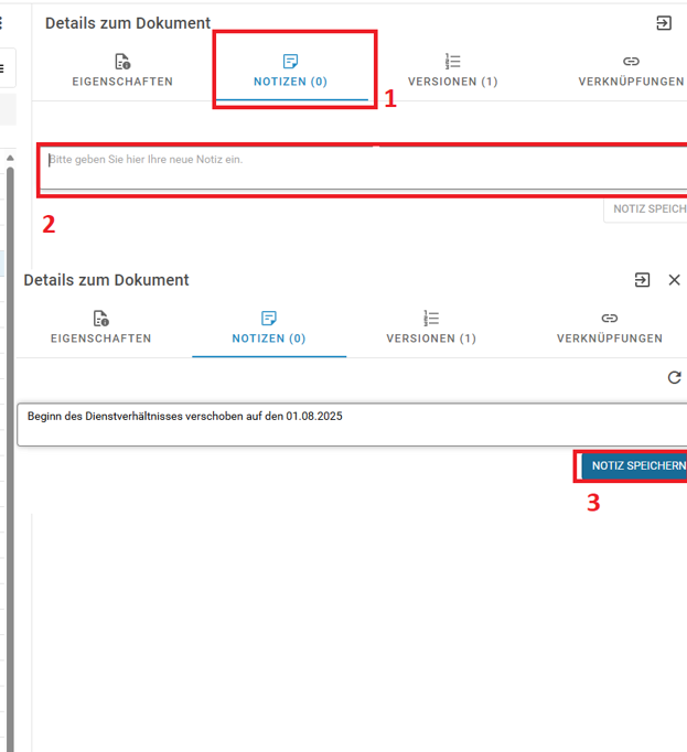 Sie sehen, wie Sie eine Notiz erstellen und abspeichern können.