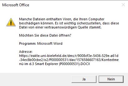 Dialogfeld mit einem Warnhinweis, dass das Dokument Viren enthalten kann. Es wird nach einer Bestätigung verlangt, dass die Datei von einer vertrauenswürdigen Quelle stammt.