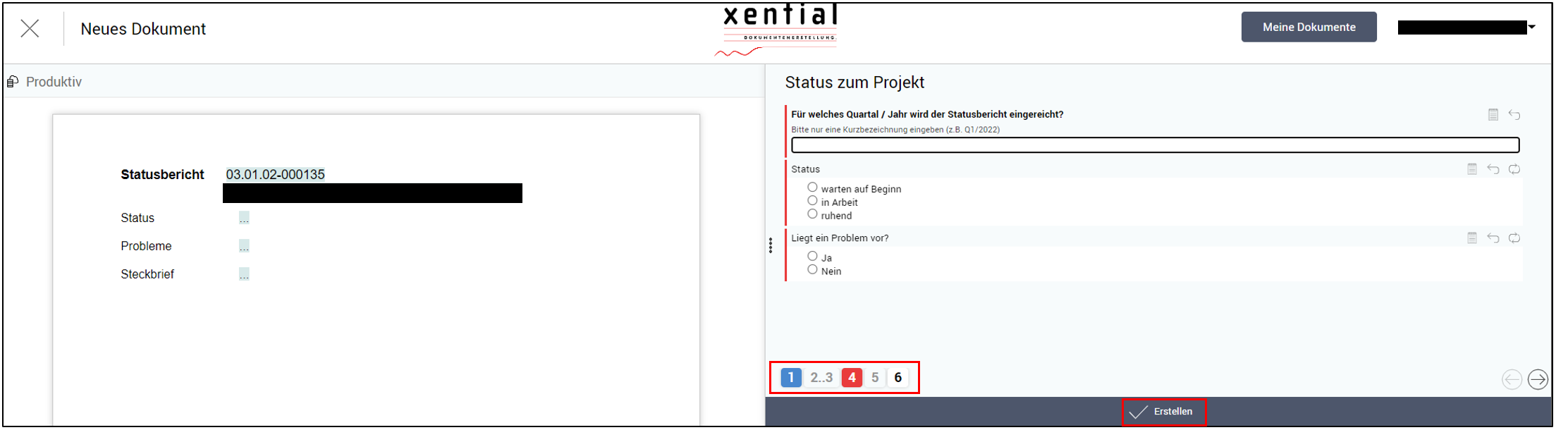 Xenial-Formular Statusbericht