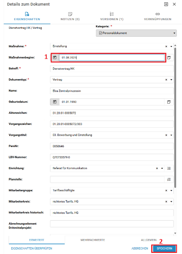 Sie sehen, wie Sie Änderungen der Eigenschaften vornehmen können.