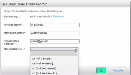 Sie sehen das Menü für "Neuberufene Professor*in".