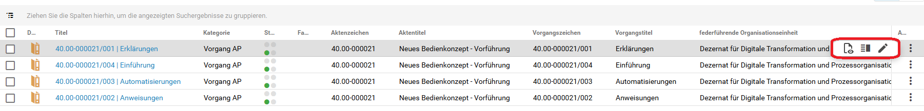 Es ist ein Overflow-Menü in einer Ergebnisliste zu sehen.