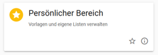 Es wird das Feature Persönlicher Bereich angezeigt. Es handelt sich um eine rechteckige Schaltfläche mit der Bezeichnung Persönlicher Bereich. Am unteren rechten Rand befindet sich ein fünfzackiger Stern sowie ein i in einem Kreis.