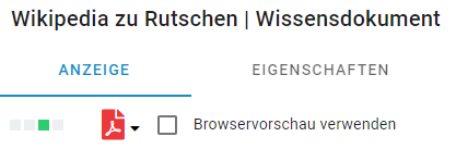 Der linke Teilausschnitt der Kopfzeile des DMS/eAkte wird gezeigt. Der Reiter Anzeige ist ausgewählt. Der Status des Dokuments wird über vier quadratische Kästchen angezeigt. Das dritte von links ist grün, die anderen grau.