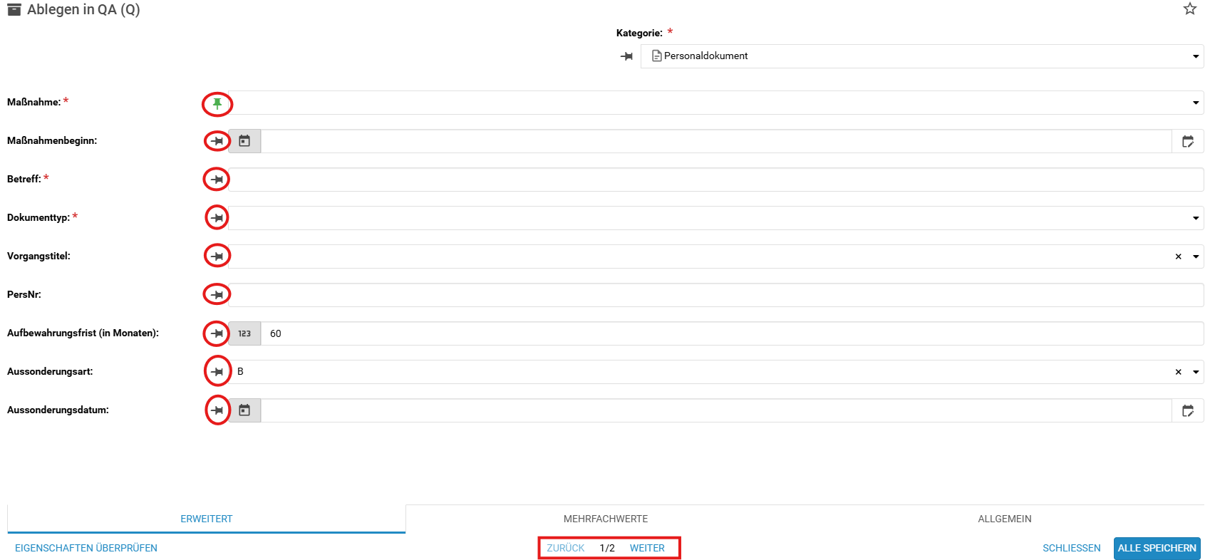 Sie sehen den Importdialog mit Fokus auf die Optionen des Mehrfach-Uploads.