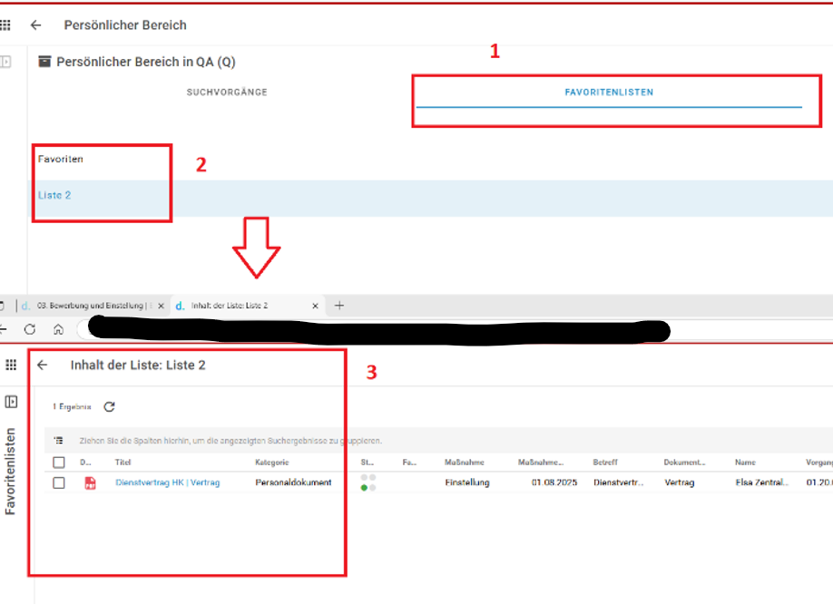 Ihre Favoriten werden im Persönlichen Bereich angezeigt.