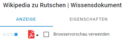 Der linke Teilausschnitt der Kopfzeile des DMS/eAkte wird gezeigt. Der Reiter Anzeige ist ausgewählt. Der Status des Dokuments wird über vier quadratische Kästchen angezeigt. Das rechte ist blau, die anderen grau.