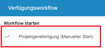 Eine Übersicht möglicher Verfügungsworkflows. Unter der Überschrift Verfügungsworkflow starten befinden sich der Verfügungsworkflow Projektgenehmigung.