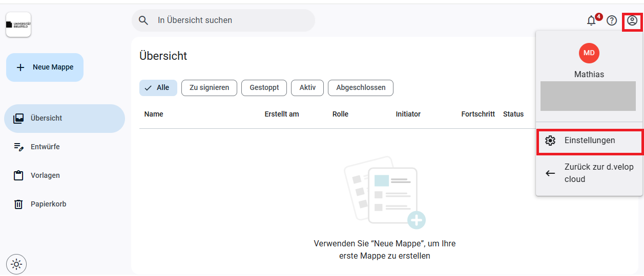 Zu sehen ist der Einstellungsbereich von sign.