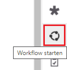 Im rechten Seitenmenü des DMS/eAkte ist das Symbol Workflow starten rot hervorgehoben. Es besteht aus einem Kreis von drei über einen Punkt ineinandergreifenden Linien.