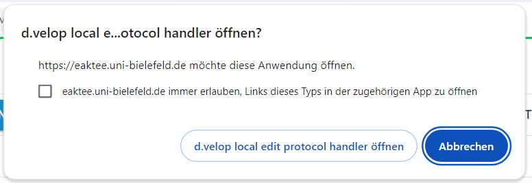 Dialogfenster, welches erfragt, ob das Dokument mit einer bestimmten Anwendung geöffnet werden soll.