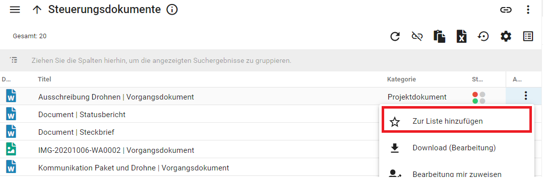 Geöffnetes Kontextmenü anhand des Beispiels eines Dokumenten.