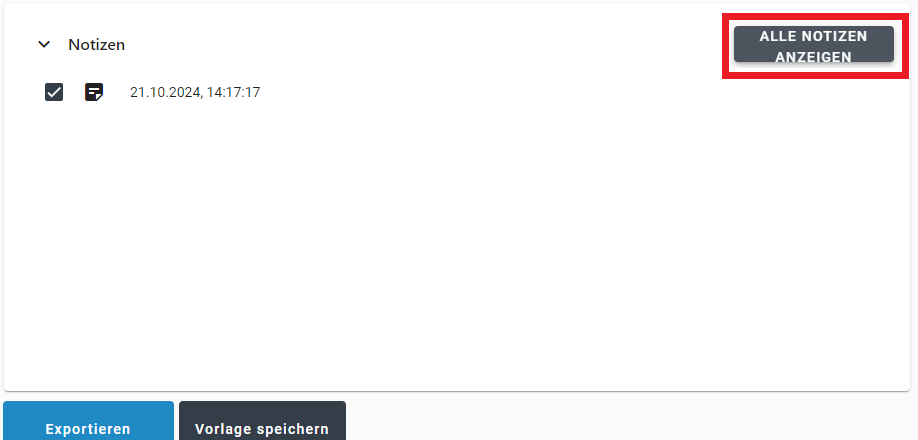 An der rechten Bildschirmhälfte befindet sich die Schaltfläche Alle Notizen anzeigen. Sie wird eine rote Umrandung hervorgehoben.