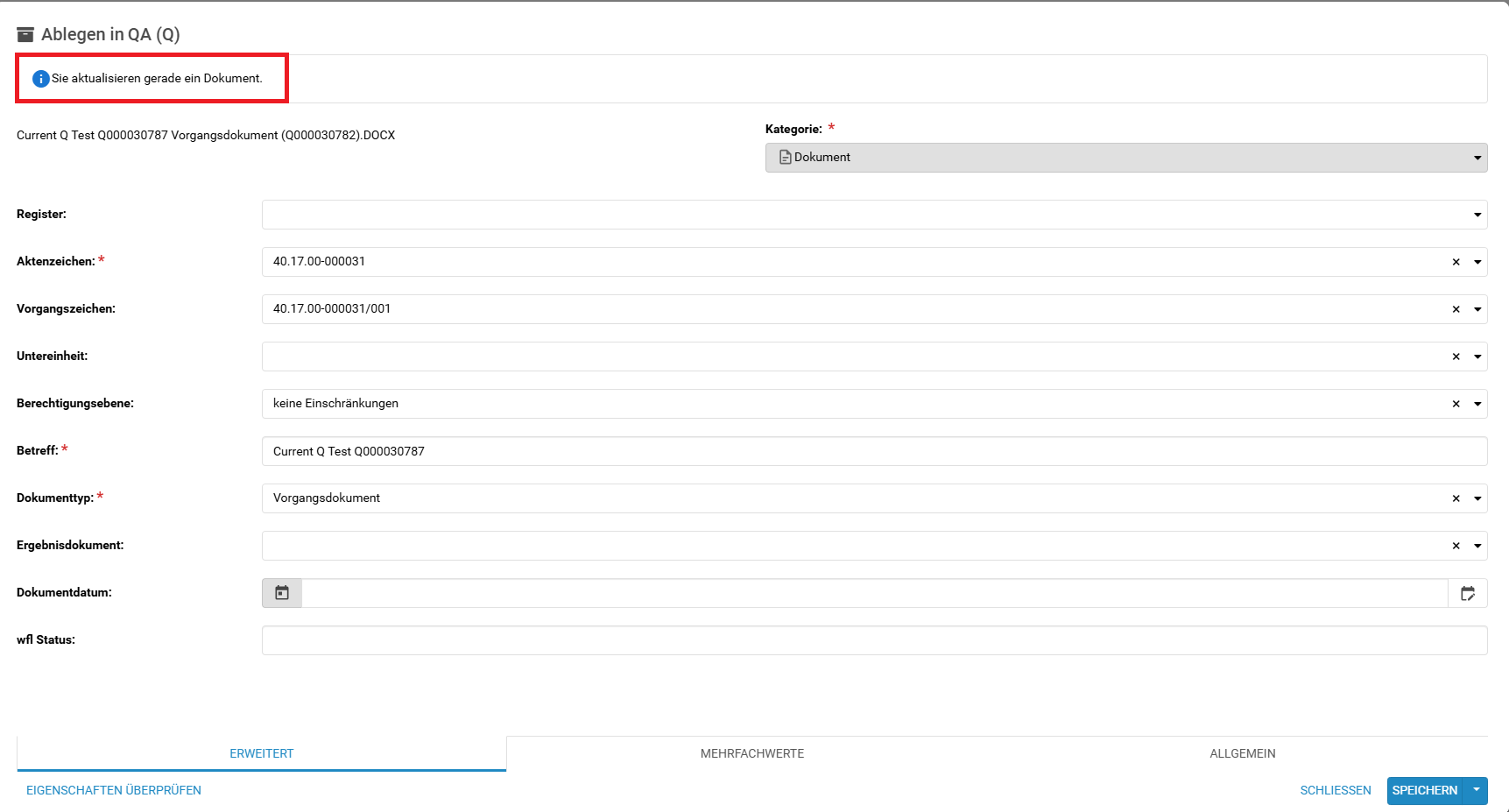 Auf dem Bild ist die Ablagemaske des DMS zu sehen.